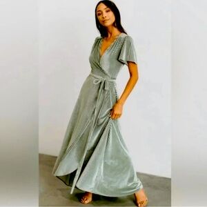 Baltic Born Sage Green Velvet Wrap Dress